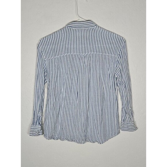 Old Navy Girls Blue White Striped Long Sleeve Button Up Flower Embroidery Large - Picture 3 of 3